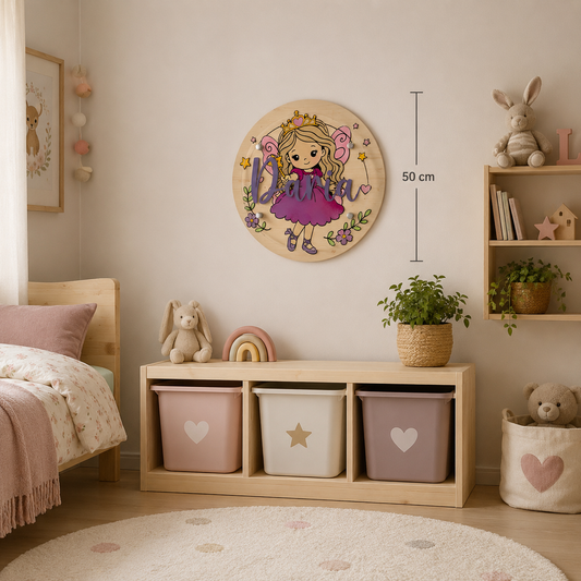 Personalisierte Feen Wanddeko aus Holz mit Namen | Handgemachtes Kinderzimmer Wandbild