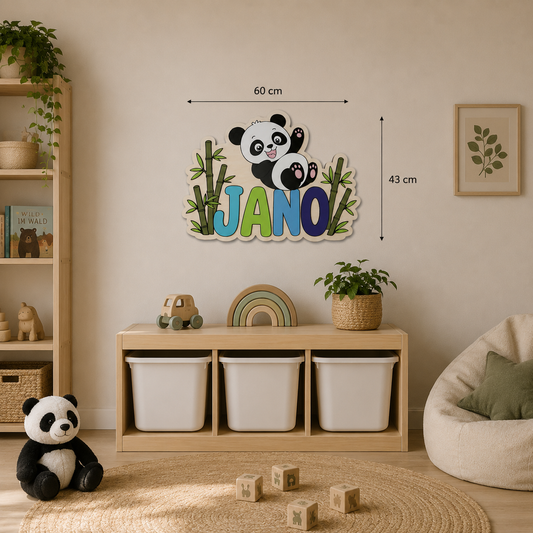 Personalisiertes Panda Holz-Wandbild mit Namen | Kinderzimmer Wanddeko aus Holz