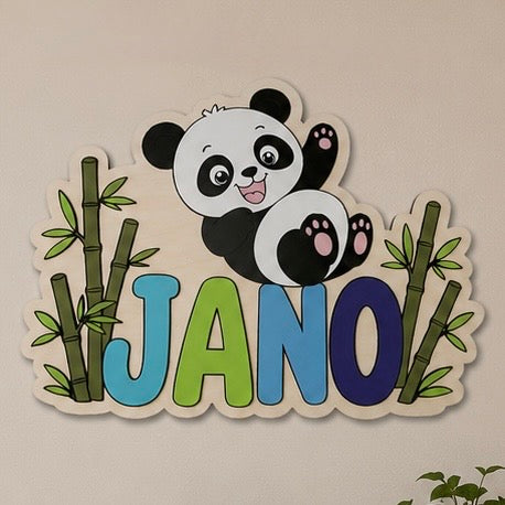 Personalisiertes Panda Holz-Wandbild mit Namen | Kinderzimmer Wanddeko aus Holz